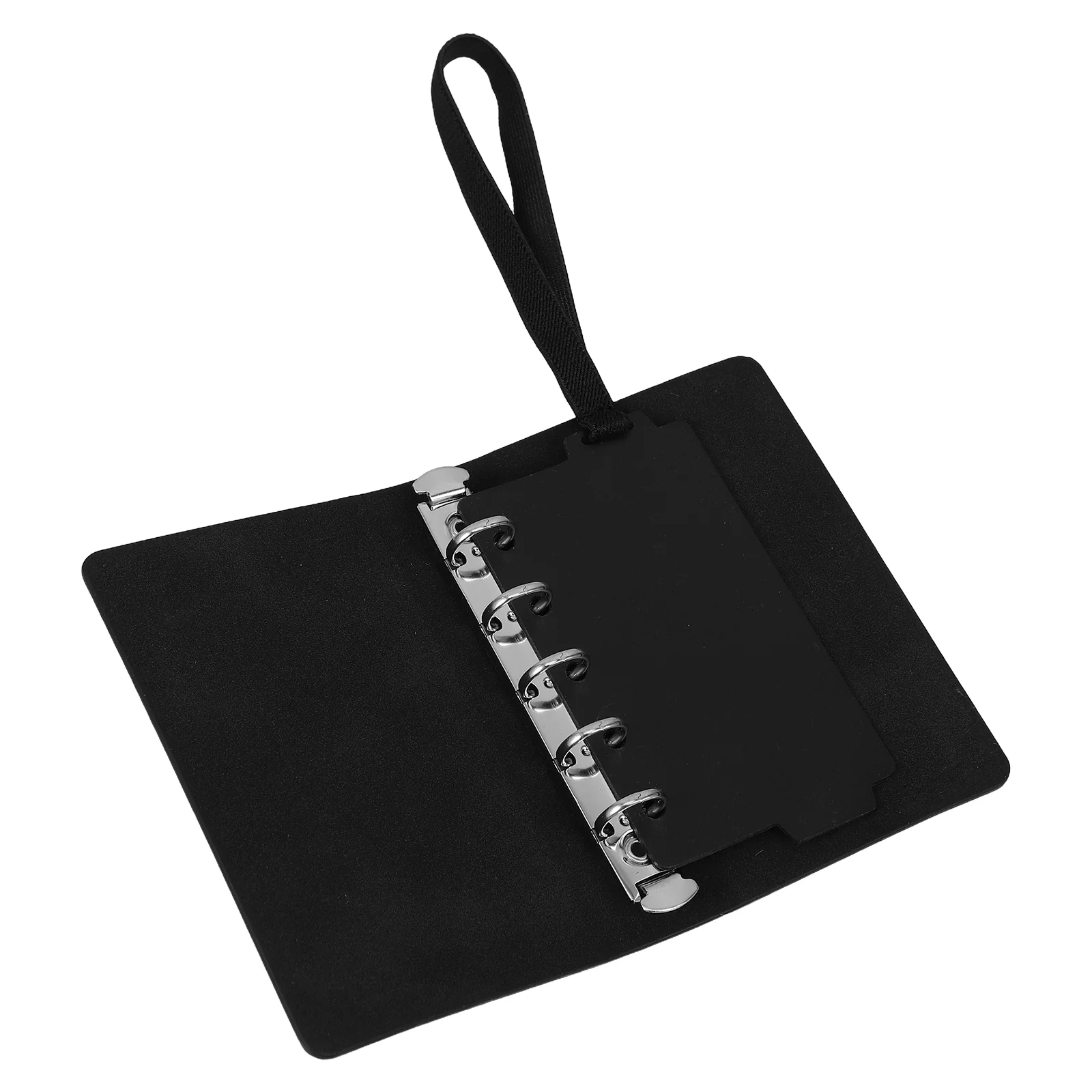 Custodia per agenda portatile compatta in PU nera per lavoro scolastico, viaggio, raccoglitore per notebook a fogli mobili con foro piccolo