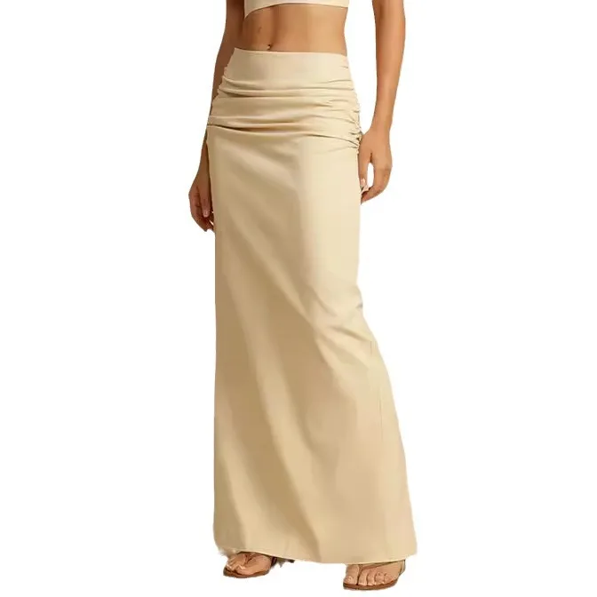 Sexy Pleated Skirt Navel-exposed Dress Suit For Women Deep V-neck Sleeveles Top Hip Split Long Skirt 2025 New Women Fashion Suit