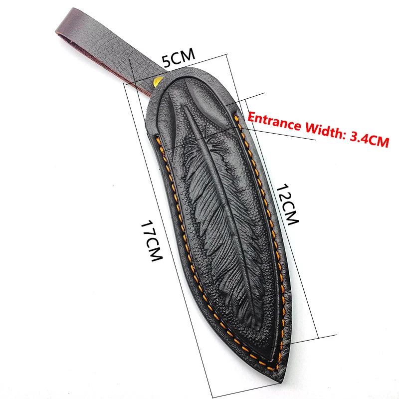 1piece Cow Leather Straight Knife Scabbard Sheath Cowhide Fixed Blade Cover Holder Storage Bag Case Feather Leaf Pattern