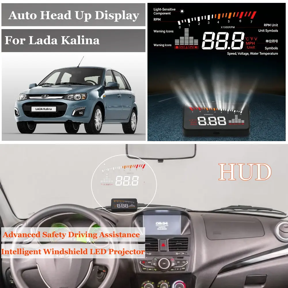Car Head Up Display For Lada Kalina / Priora VAZ 2010-2018 AUTO HUD Windshield Projector Accessories Speedometer Odometer RPM