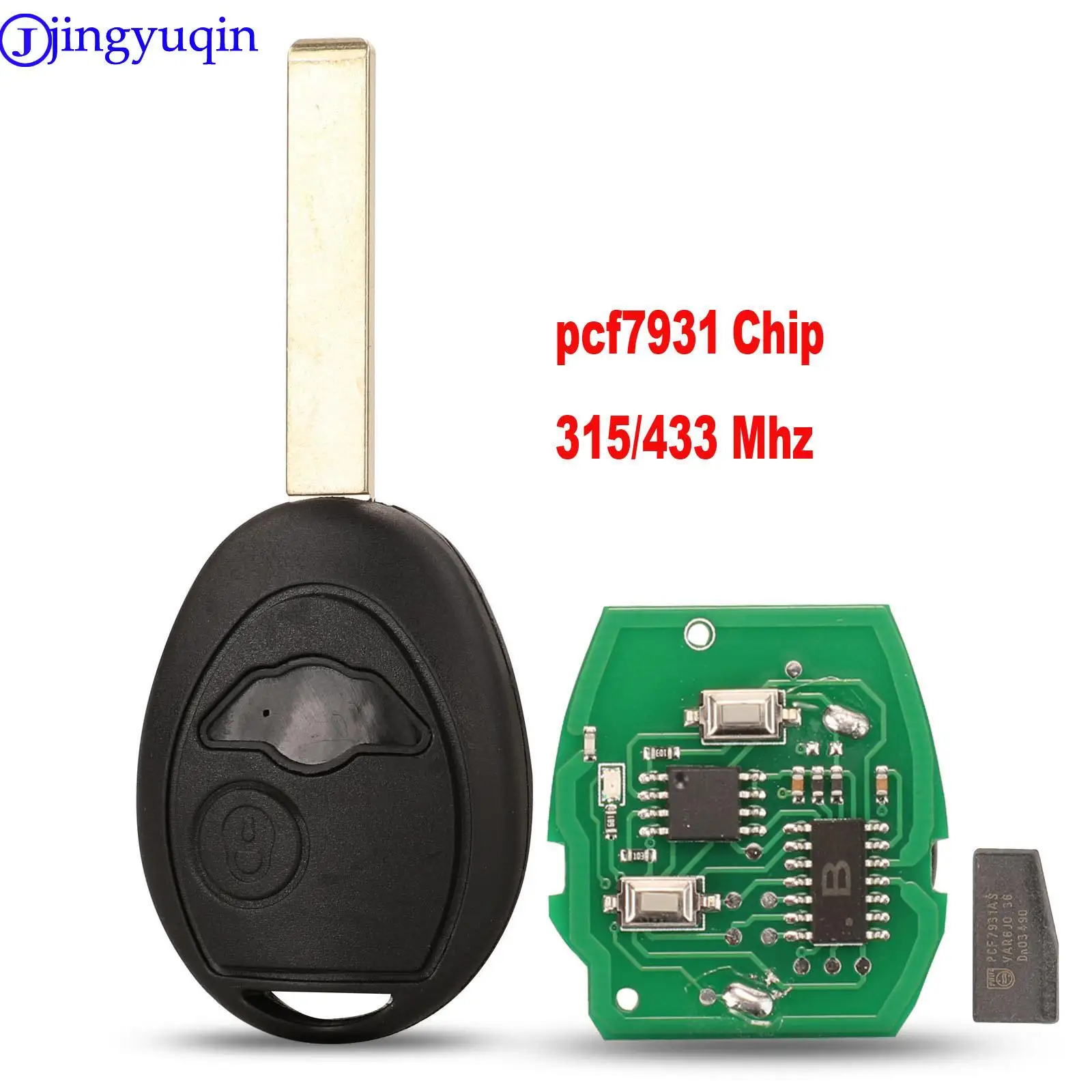 Jingyuqin-2ボタンリモートコントロールキー,315/433 mhz,トランスポンダーpcf7931/7935,bmw mini cooper r50 r53用