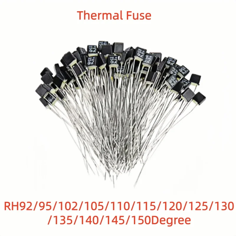 100Pcs RH Series Thermal Fuses 2A 250V Rating Temperature Range 92-150 Degree for Fan Motor Protection