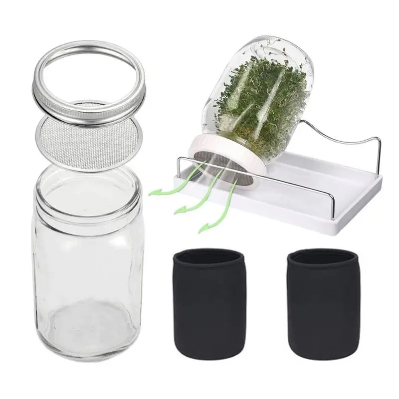 2 Pcs Seed Sprouting Jars Wide Mouth Mason Sprout Jar Sprouting Lids With Stainless Steel Screen For Making Organic Bean Sprout