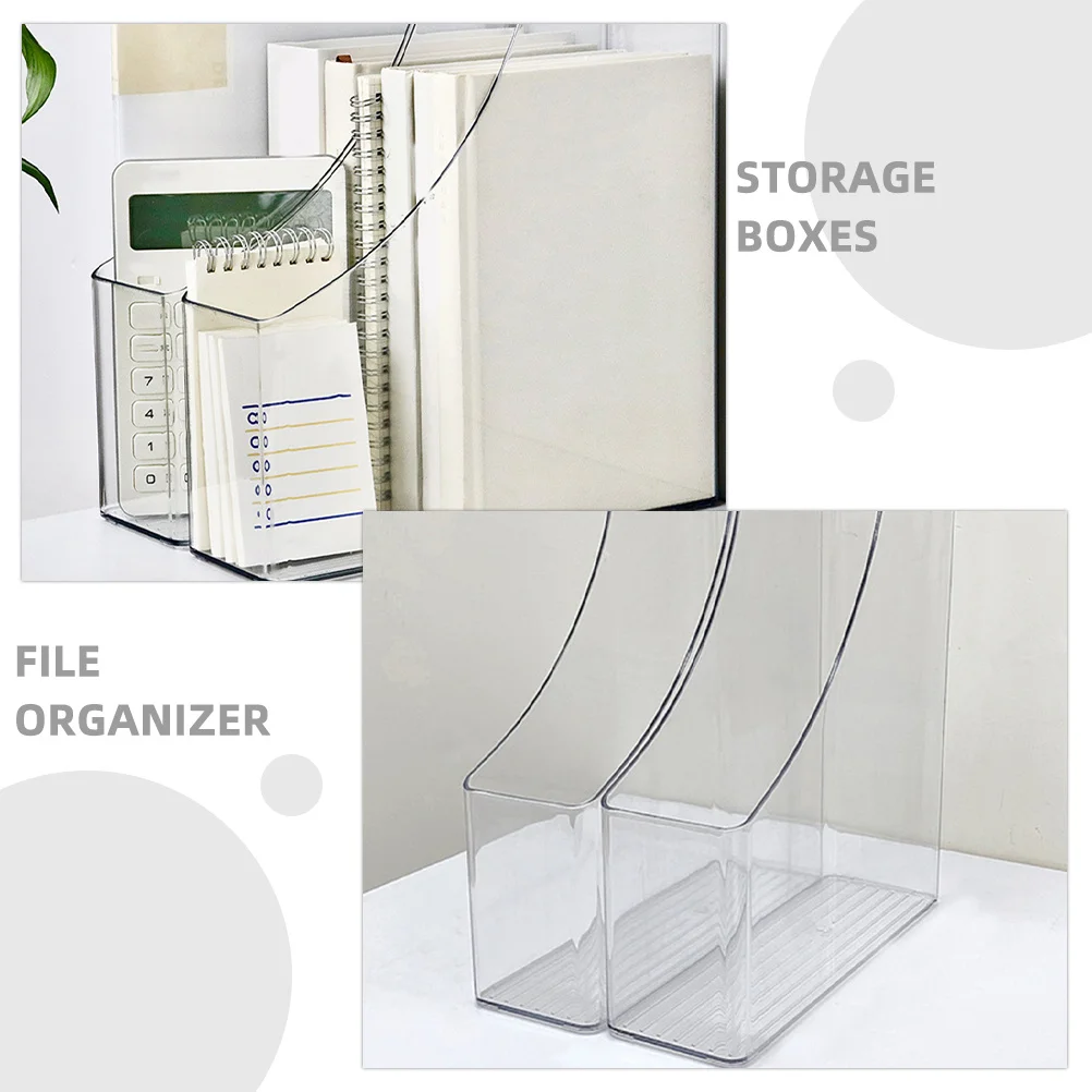

2pcs Transparent File Holder Clear Magazine File Box Desktop Document Organizer For Office Home School Library - Book Bin