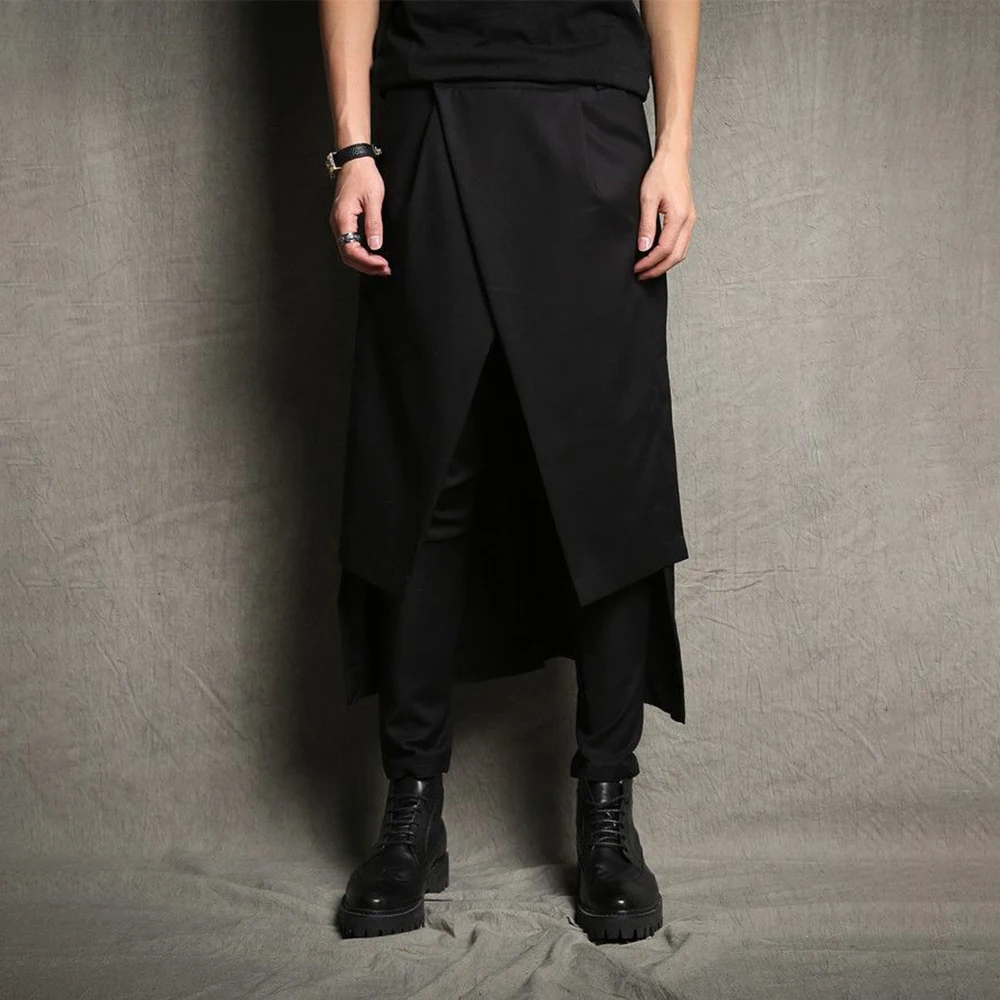 

Мужские двухслойные темные готические панк-юбки-брюки в уличном стиле, модные нишевые брюки для ночного клуба, молодежный тренд, повседневная одежда для мужчин 2026