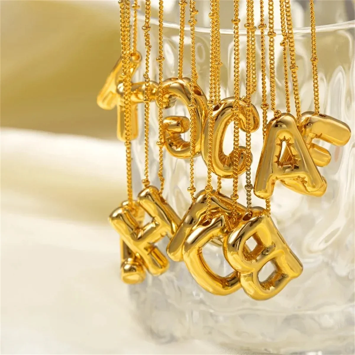Vintage Stainless Steel Balloon Bubble Chunky Letter Necklace for Women 18K Gold Plated Initial Necklaces Collar Jewelry Gift