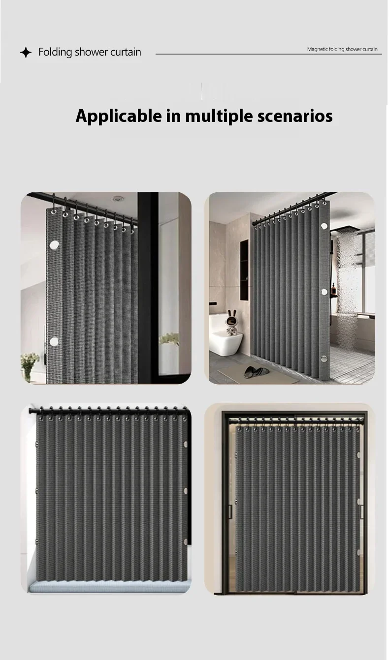 Magnetischer Faltbarer Leinen-Duschvorhang Wasserdicht für Walk-In-Dusche - Ohne Verstellbare Stange – Detail 8
