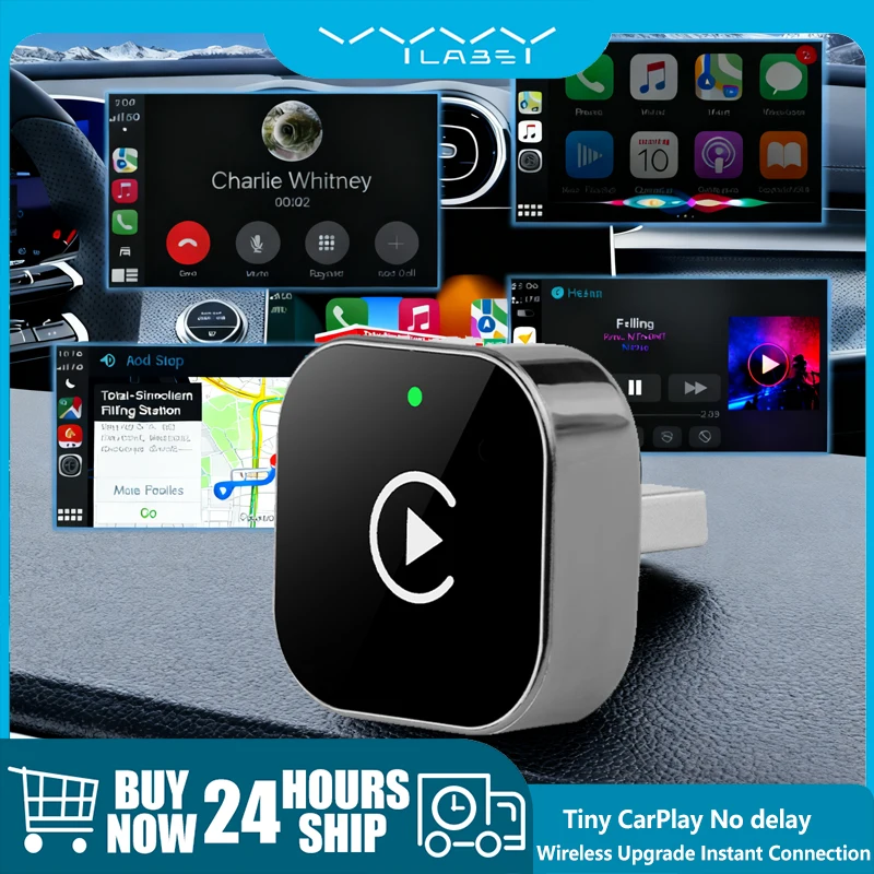 Vyvylabs Wireless CarPlay Adapter Fast Auto-Connect Mini Box USB Plug-and-play for iPhone 6 and Android 11 above with USB-A Port