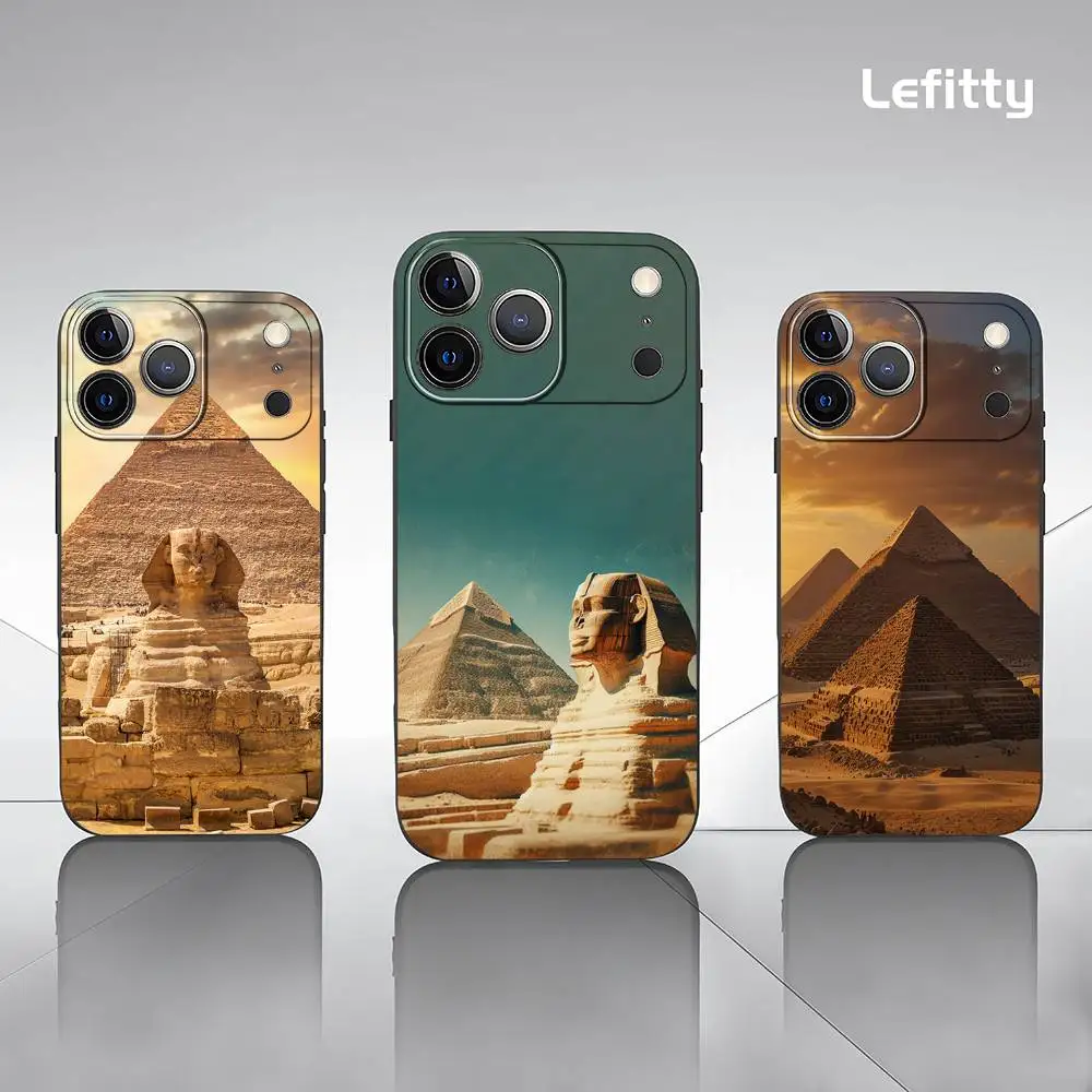 

1PC The Egyptian Pyramids Phone Case For iPhone 17 16 15 14 13 12 11 Pro Max Plus Mini Black Frosted Soft Shell Funda