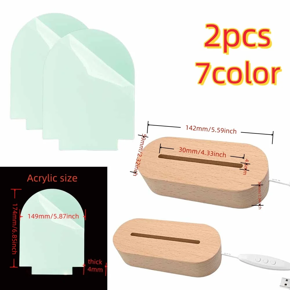 

DIY Acrylic LED Lamp Wooden Base 7 Colors Changing Night Light For Room Decoration Birthday Valentine's Day Gift Lights