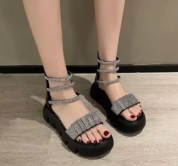 2022 Round toe platform sandals for women summer new high top back zipper fashion rhinestones all-match casual sandals for women