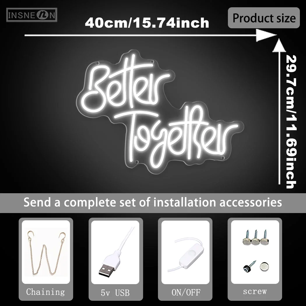 Better Together Neon Sign LED USB Wall Decoration for Engagement Party Wedding Decoration Home Bedroom Special Office Occasions