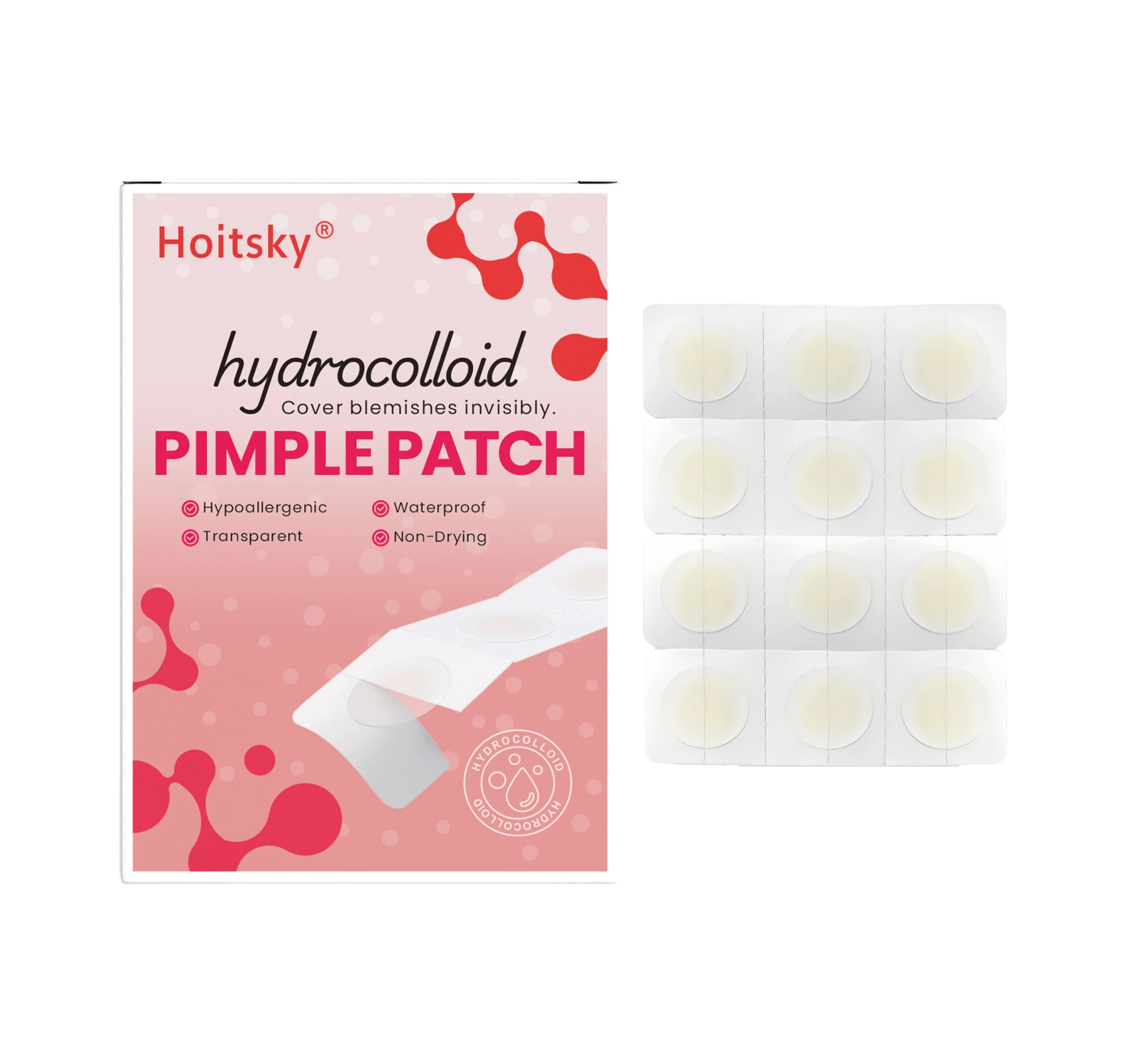 12-Piece Hydrocolloid Ultra-Thin Acne Patches Professional Skincare Formula Promotes Wound Healing
