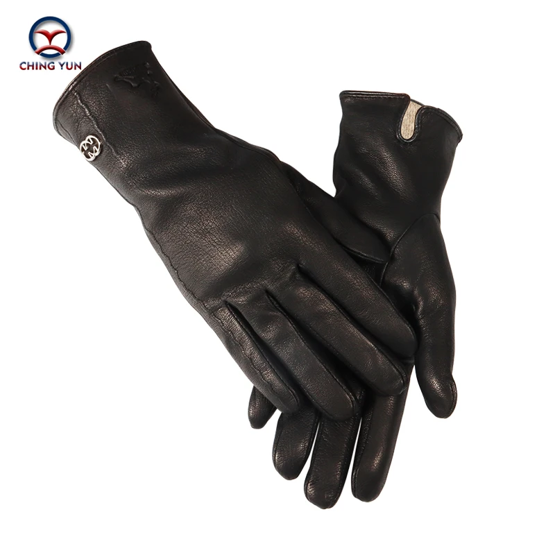 Winter women's thick and soft warm gloves with double ring logo, 70% wool deer skin gloves