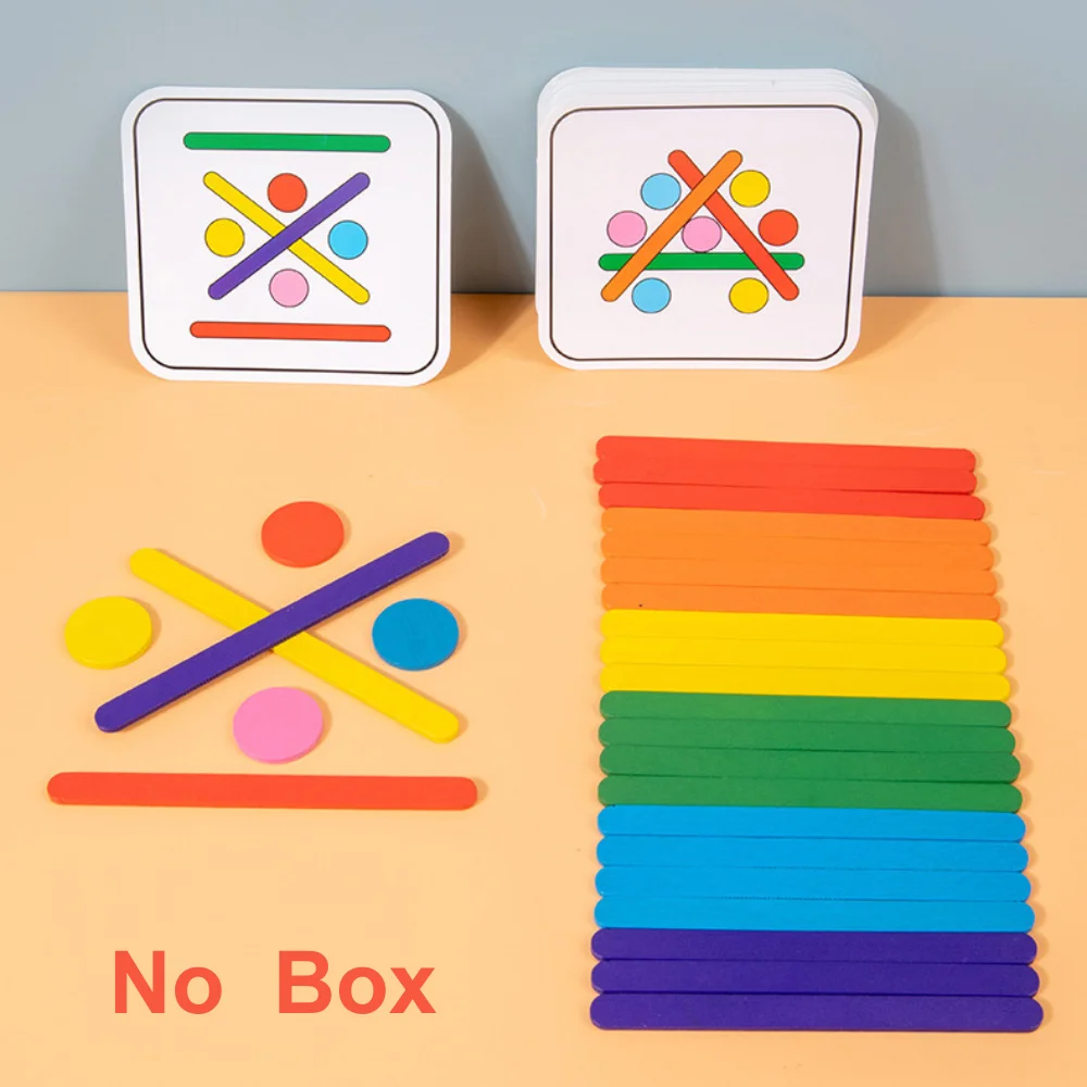 Color Matching Pattern Puzzle Wooden Sticks and Cards Shape Building Game Educational Activity Toy for Kids 3+