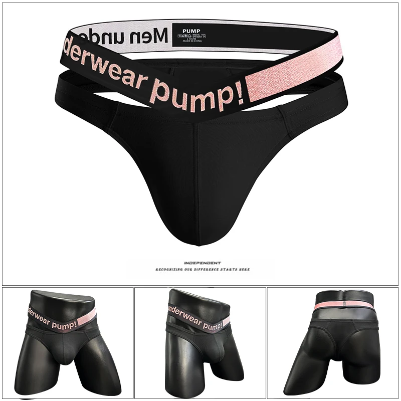 Trendy Little Triangle Men's Youth Low Waist Close Fit Hip Lift Elastic Band Pink Gradient V-neck Hanging Thong Underwear