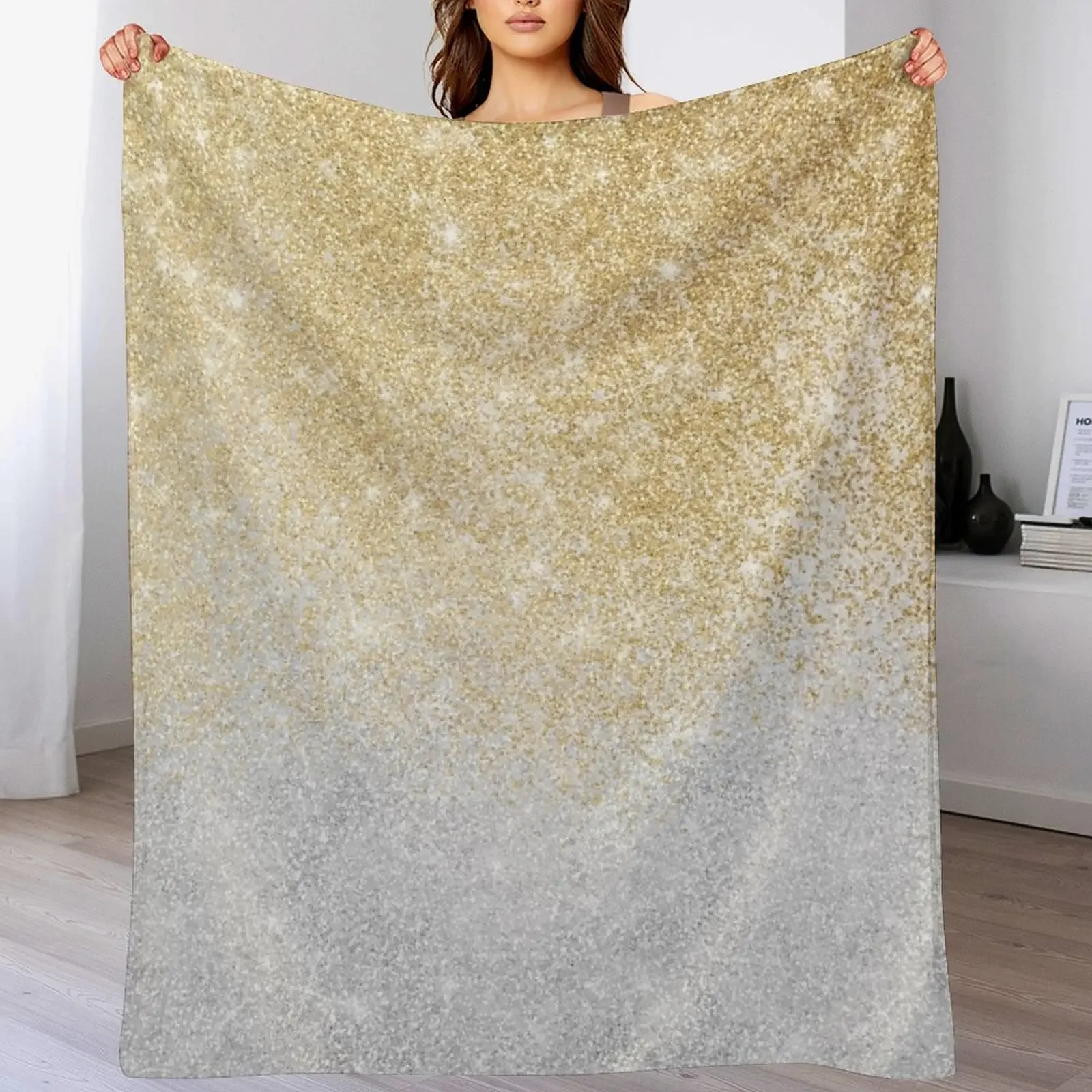Gold and Silver Glitter Ombre Luxury Design Throw Blanket Warm Throw Blanket Gift for Anniversary