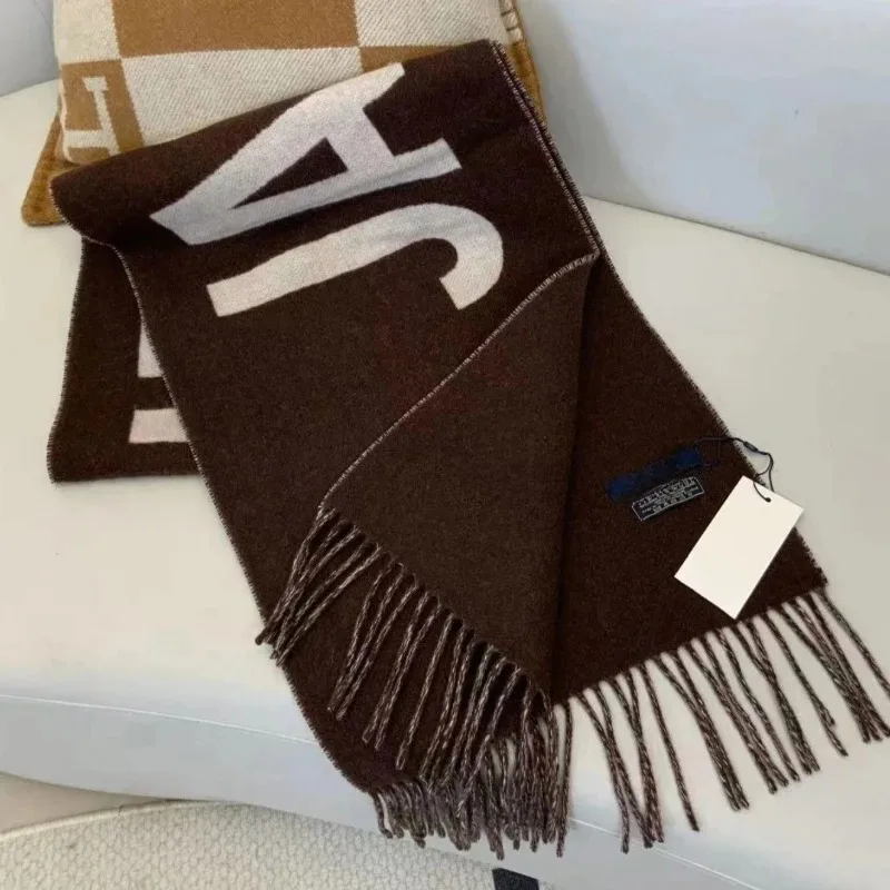 

2025 Scarf 100% wool for women, luxury brand, thick and warm, with letters, high quality, fashionable, cashmere, Y2K, winter