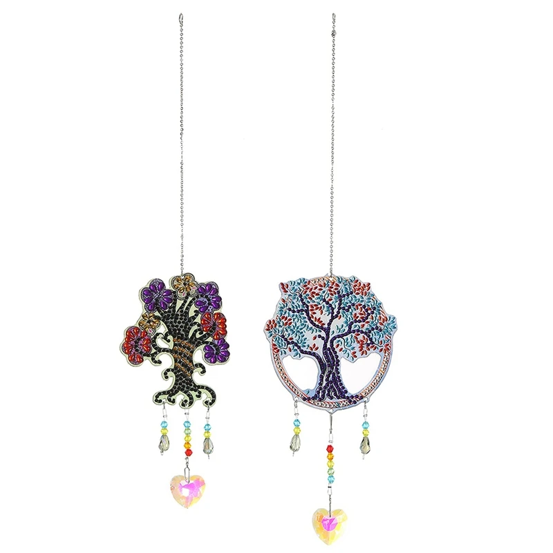 

2Pcs Diamond Painting DIY Special Shape Drill Trees Window Hanging Ornament Crystal Suncatcher Wind Chime Number Kit