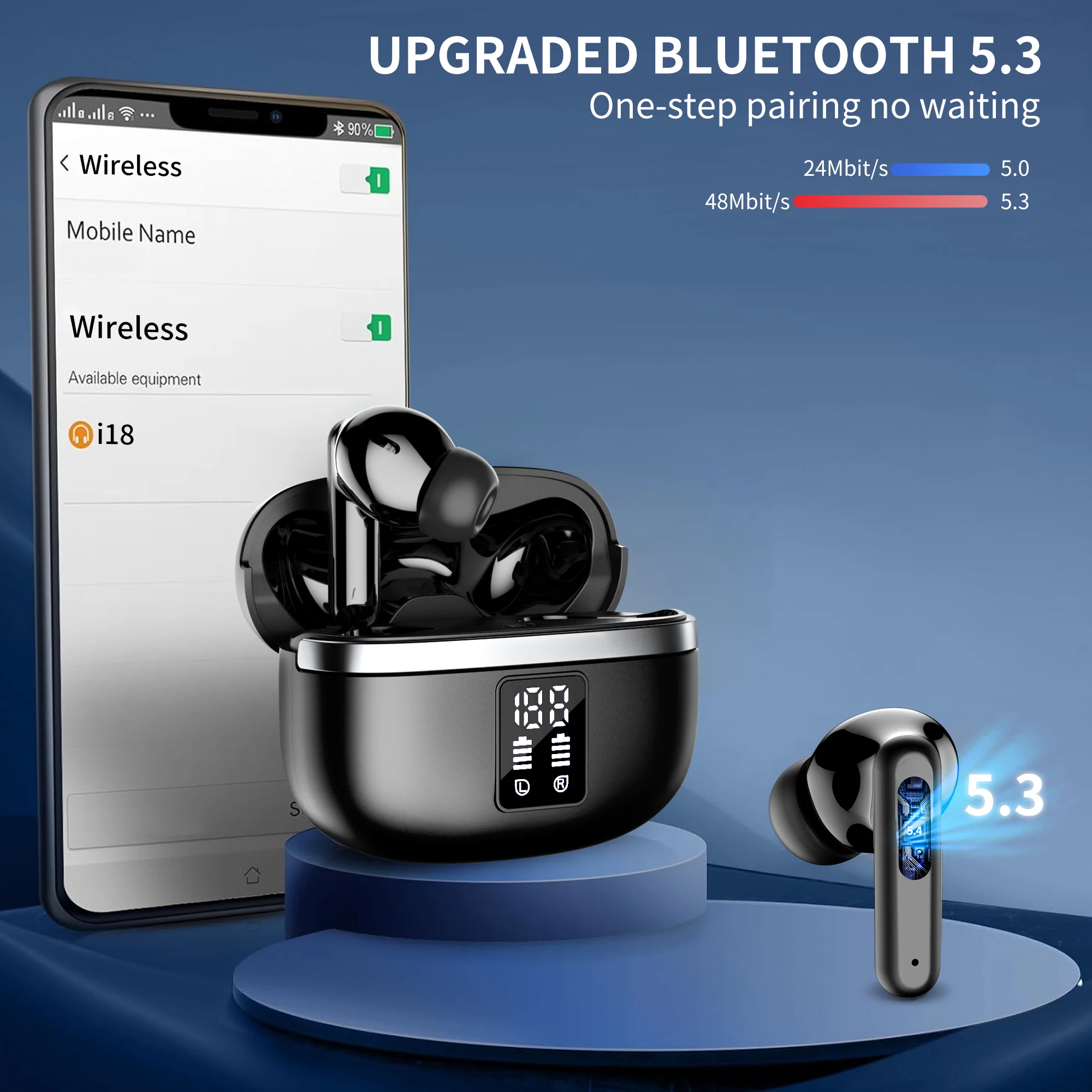 الأصلي i18 سماعات أذن ENC إلغاء الضوضاء بلوتوث TWS اللاسلكية i18 ENC سماعة شاشة ديجيتال سماعات مع هيئة التصنيع العسكري #5