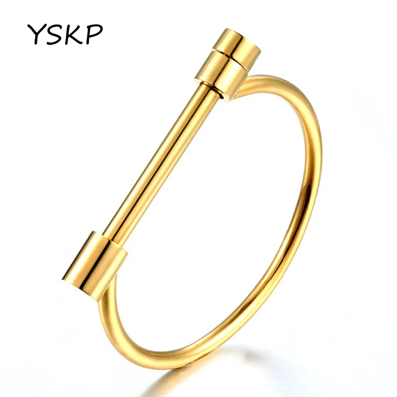 YSKP Simple Stainless Steel Letter D Shaped Bracelets For Women Gold Color Small Waist Bracelet Daily Wear Jewelry