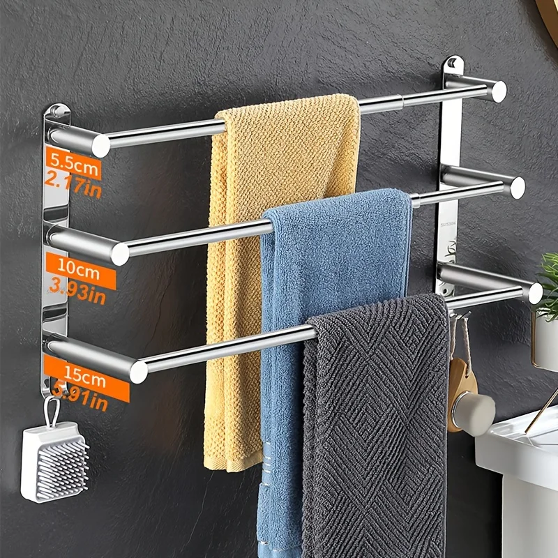 

Adjustable Stainless Steel Towel Bar - Wall-Mounted, Expandable Bathroom Towel Rack with Ladder Shelf Design