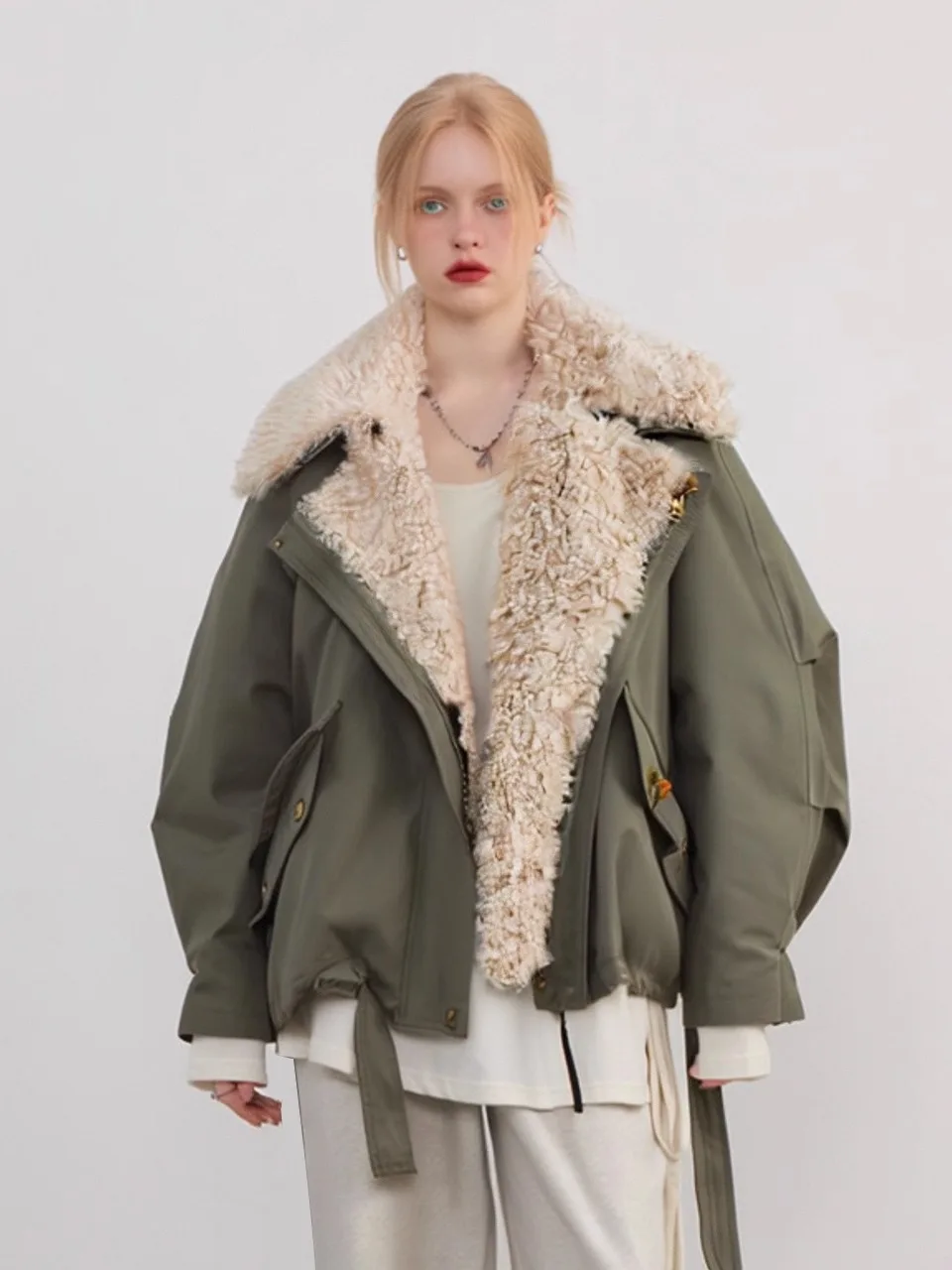 

Sureenough Winter Design Thickened Lamb Fur Patchwork Parka Women's Coat Long Sleeve Commute Style Zipper Closure Regular Length