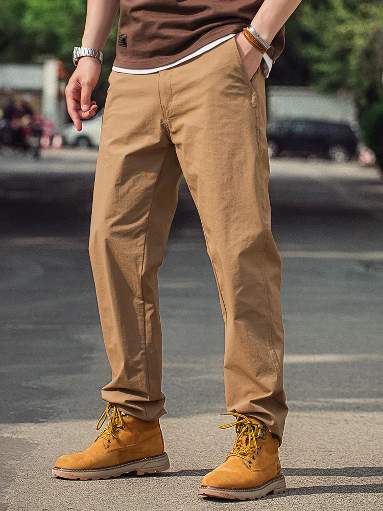 

American Retro Summer Thin Qui Dry Casual Pants Men's Khaki Straight Micro Elastic Long Trousers 2025 Workwear Pants