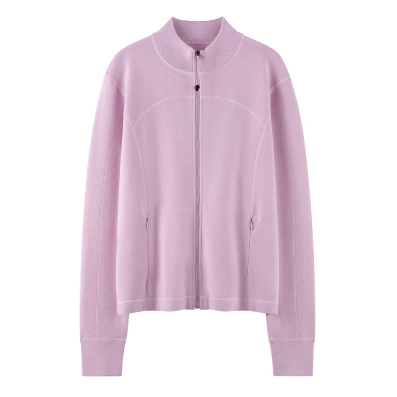 

New women's 100% spun wool cardigan casual knit sweater loose stand up collar Tops fashion lulu Jumper zipper Swearcoat