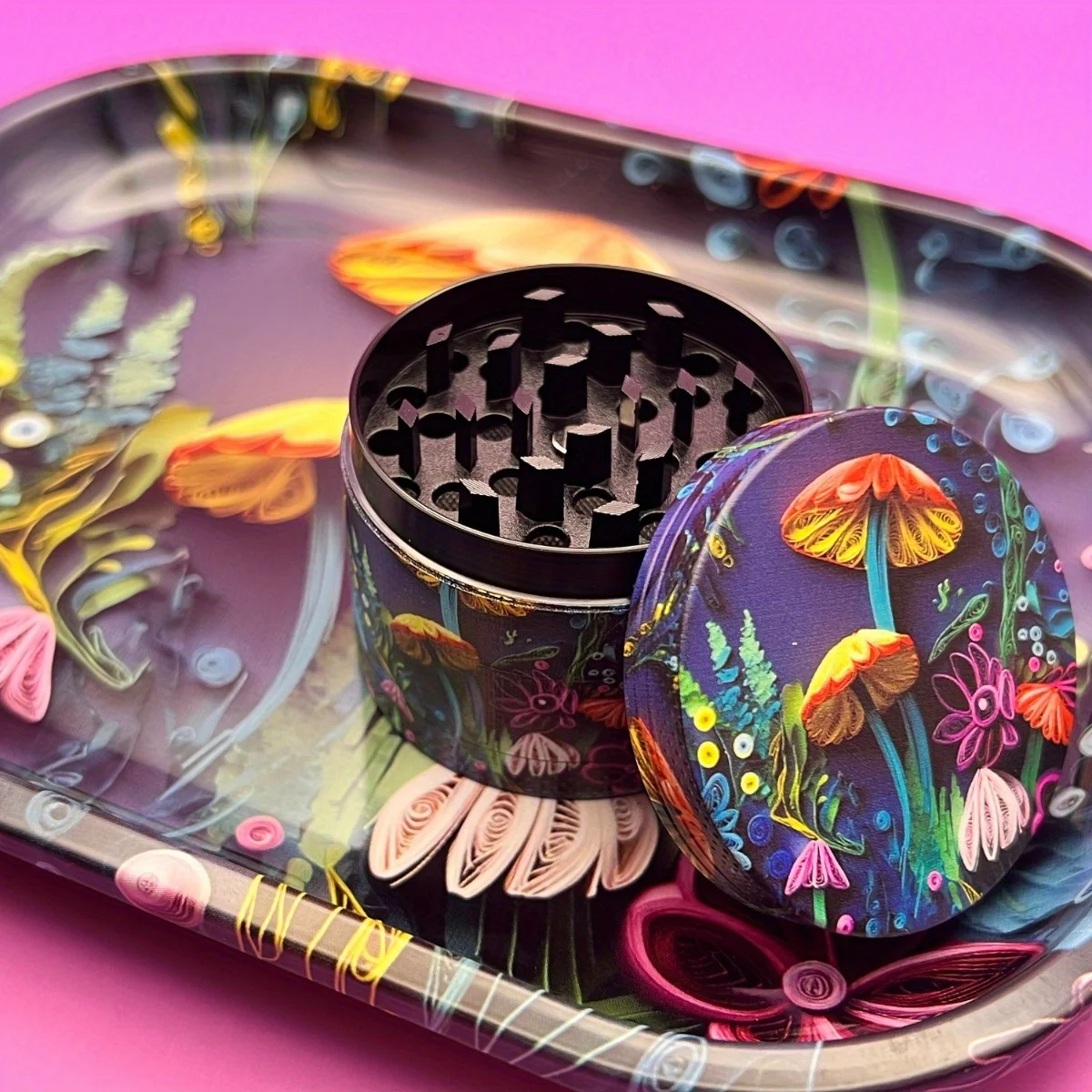 3D Floral Mushrooms Herb Grinder4-Piece Underwater Design-2\