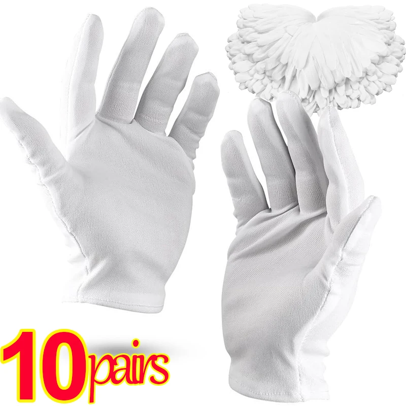 

1/10Pairs White Soft Cotton Work Gloves for Dry Hands Handling Film SPA Gloves Ceremonial Stretch Glove Household Cleaning Tools