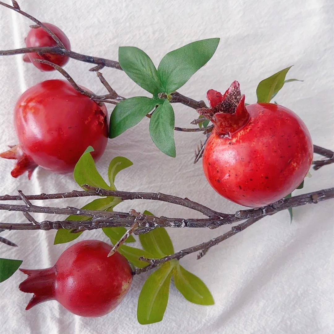 6 قطعة/الوحدة نابض بالحياة 6-الفواكه الرمان فرع طويل الزهور الاصطناعية لحفل الزفاف قوس إكليل الديكور المنزل النباتات وهمية