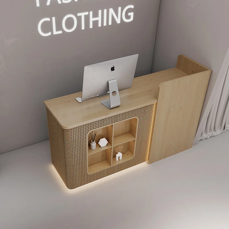 Meja Kasir Toko Pakaian Modern, Meja Kasir Anyaman Rotan untuk Toko Mode, Meja Kasir untuk Salon Kecantikan, Furnitur Salon Kecantikan, Cajero JT40C