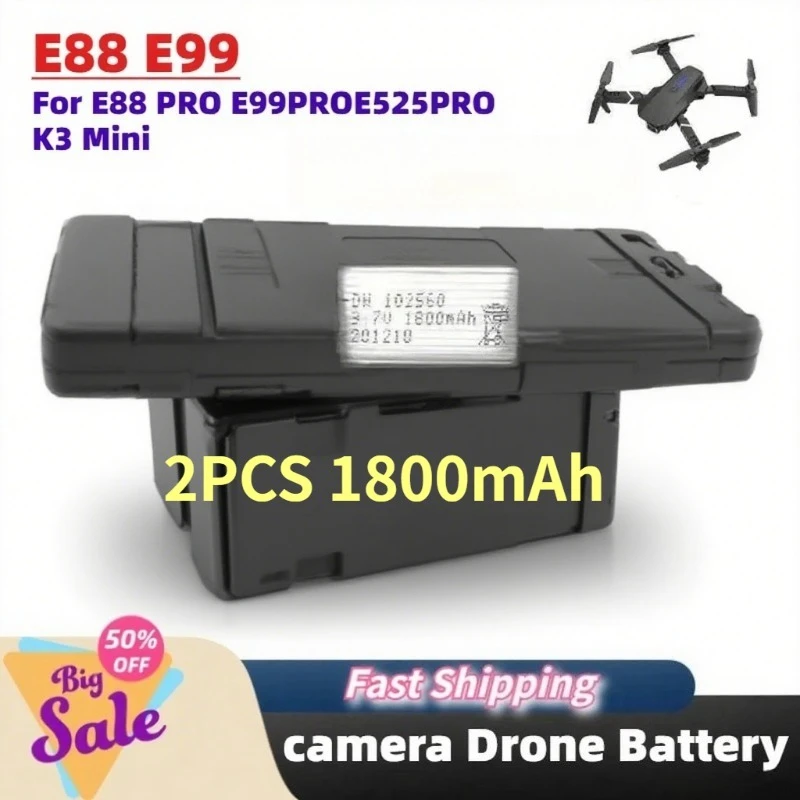 

2PCS White Black E88E99 Mini camera Drone Battery 1800mAh for E88 PRO E99PRO E525PRO K3 Mini Uav 4K Drone Spare Parts Battery