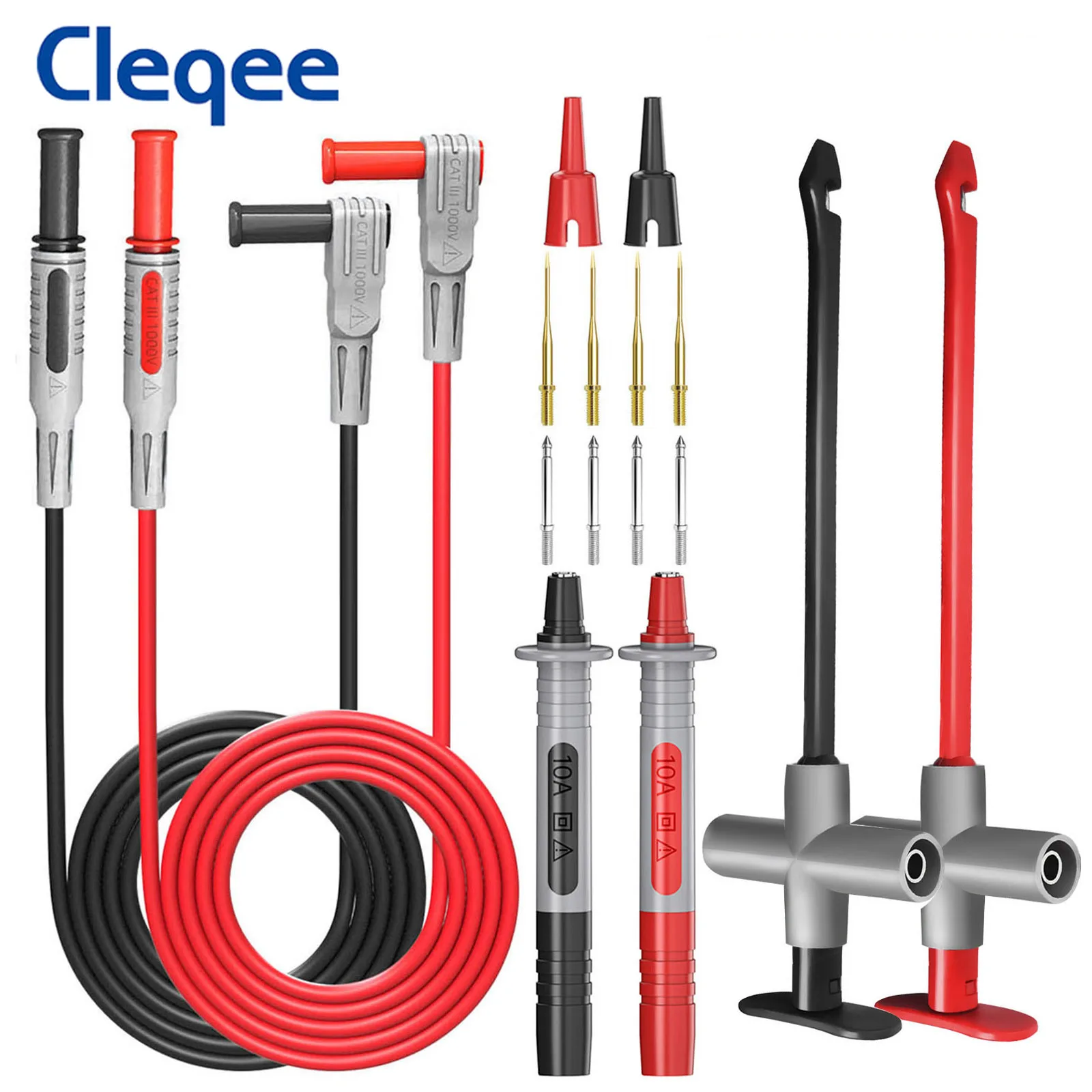 Cleqee P1200B 4mm Banana Plug Multimeter Test Leads Kit with Replaceable Needles Automotive Non-desrtuctive Puncture Test Hook