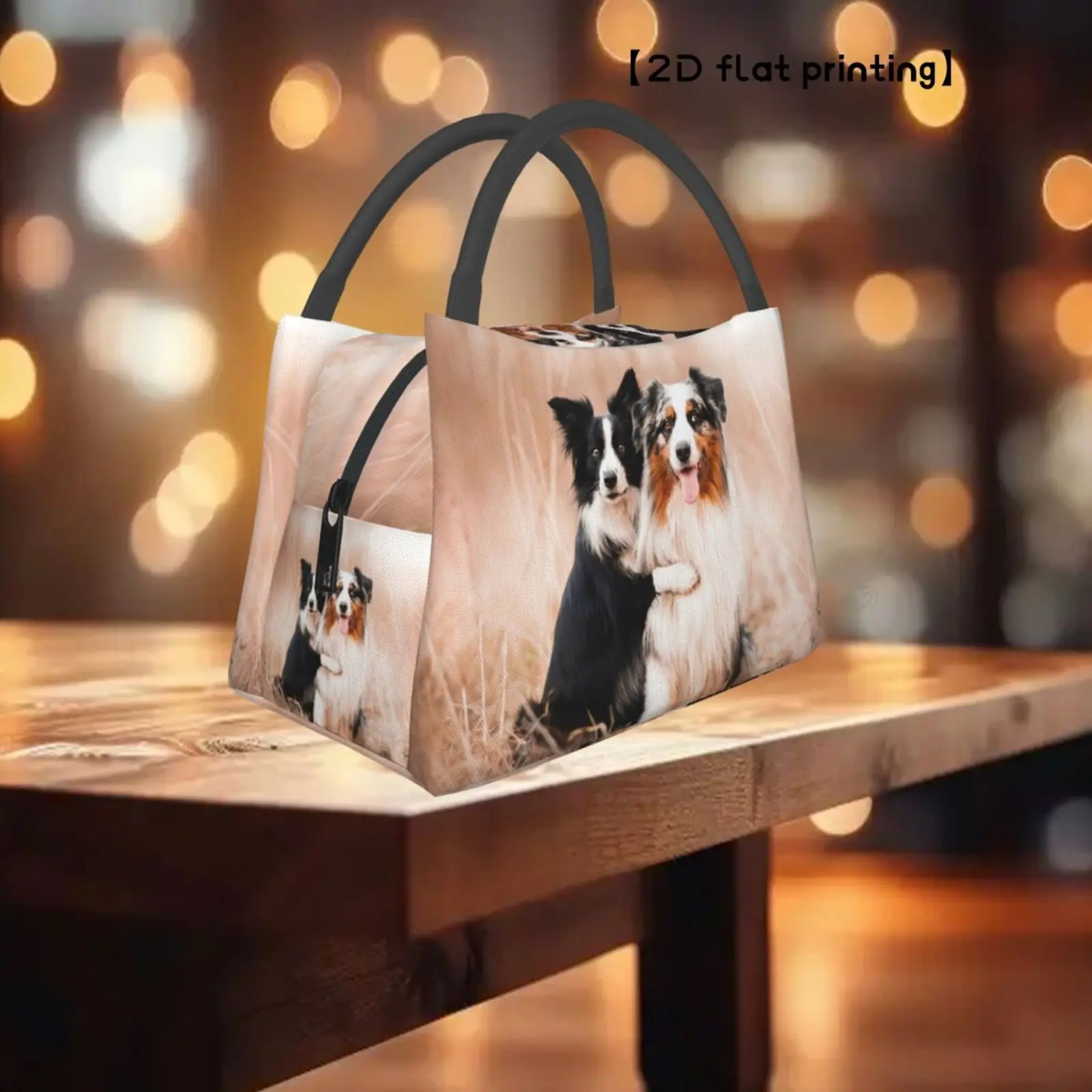 Australian Shepherd Border Collie Lovers Lunch Bag Durable Polyester Insulated Cooler Tote Bag