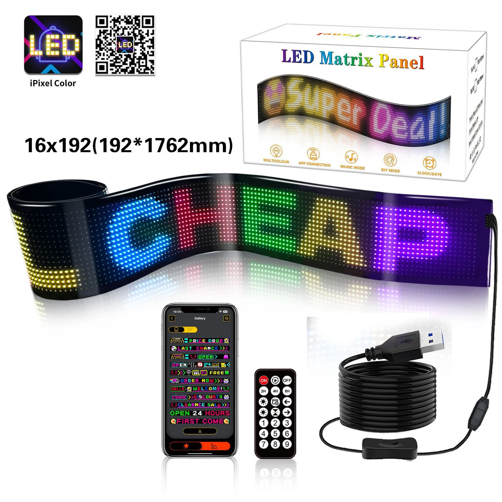 New Big Size LED Panel Flexible Display Scrolling Advertising Graffiti Scrolling Text Board Windshield DIY Programmable USB 5V