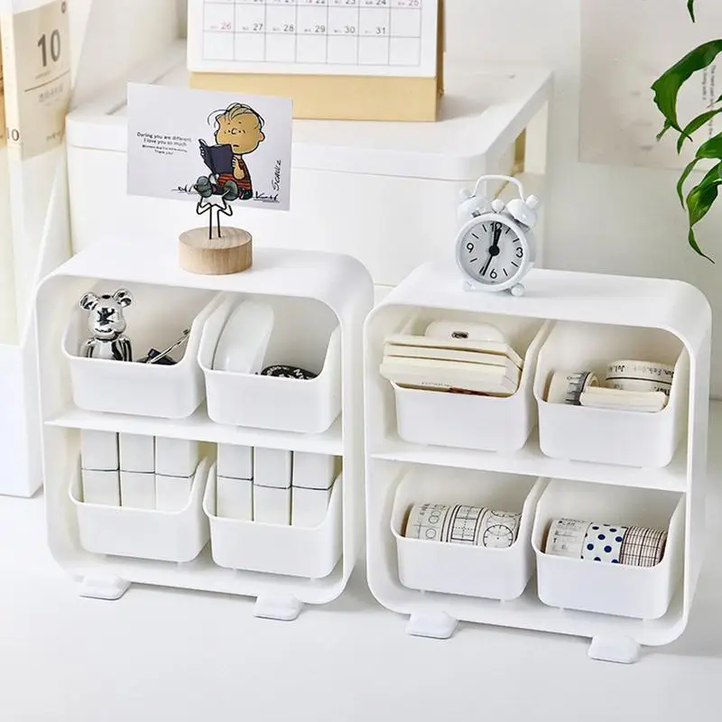 Desktop Storage Box 4-Drawer Waterproof Makeup Organizer Jewelry Storage Desktop Office Supplies For Pens Pencils Rulers