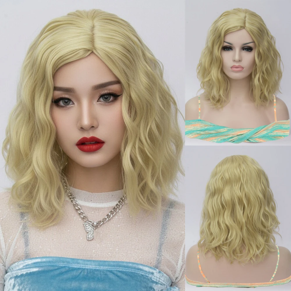 

VICWIG Curly Cosplay Wigs Blonde Women Short Blue purple Pink Green Golden Yellow Side Part Heat Resistant Fiber Synthetic Hair