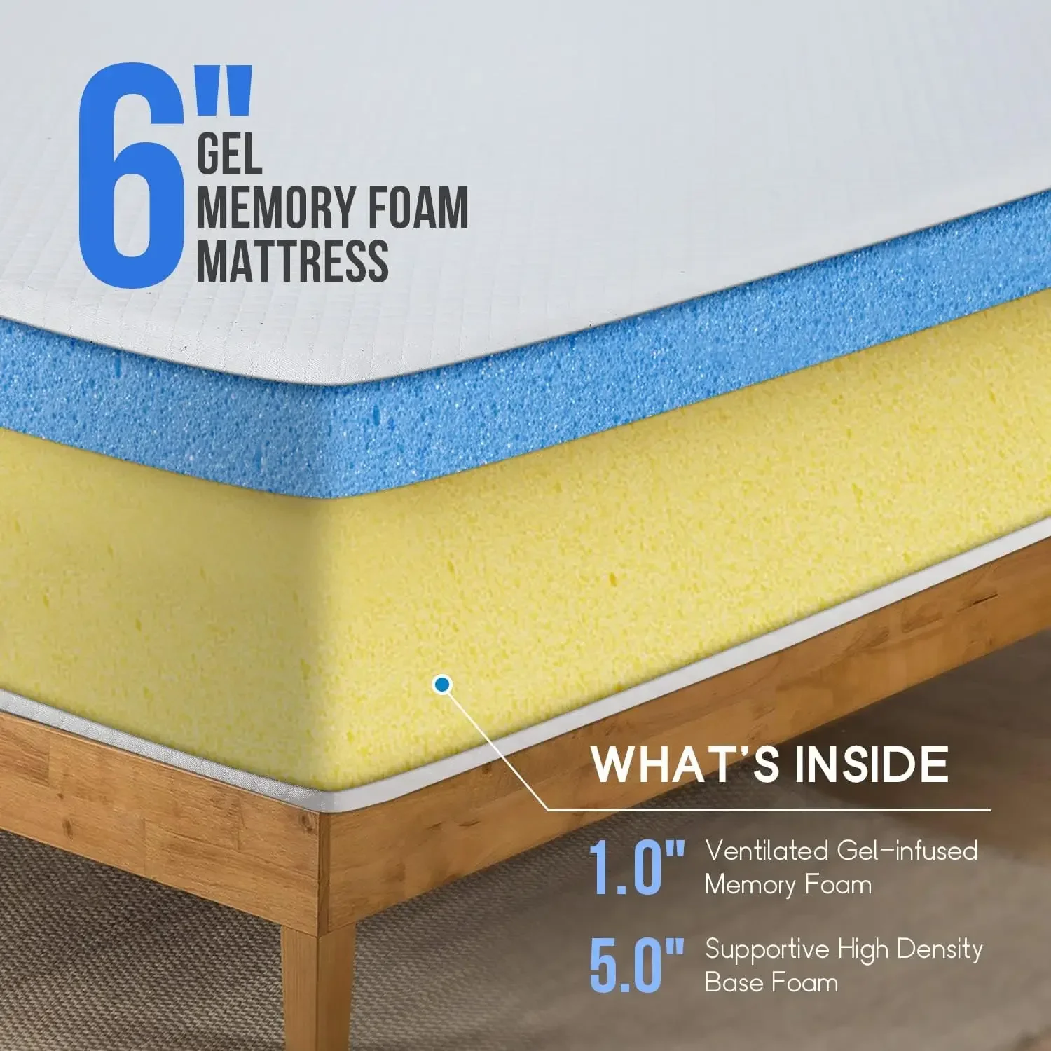 Twin Mattress 6 inch Gel Memory Foam Mattress Queen Mattresses.CertiPUR-US Certified Mattress