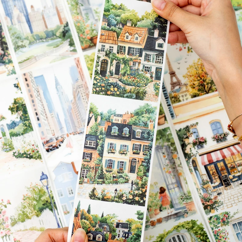 2m/roll City Landscape Washi Stickers Art Collage Junk Journal DIY Handbook Scrapbook Diary Aesthetics Stationery Stickers Tape