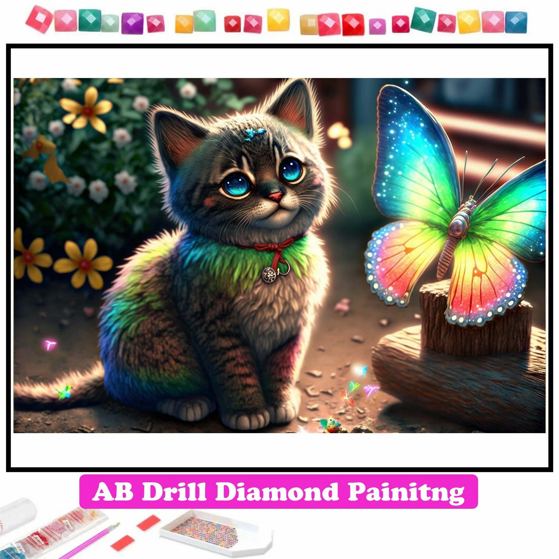 

Cat and Butterfly 5D DIY AB Diamond Painting Mosaic Fantasy Animal Embroidery Rhinestone Cross Stitch Kits Home Decor 2023 New