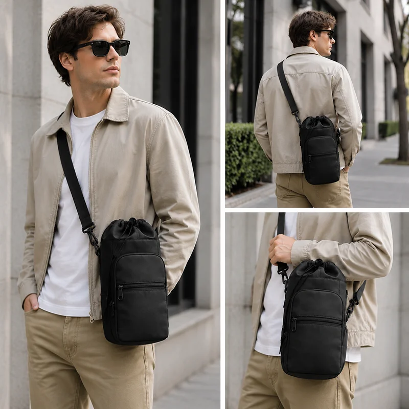Tragbare Wasserflaschentasche mit verstellbarem Riemen, Thermobecher, isolierte Schutzhülle, Handytasche, Outdoor-Sport-Reisetasche – Detail 3