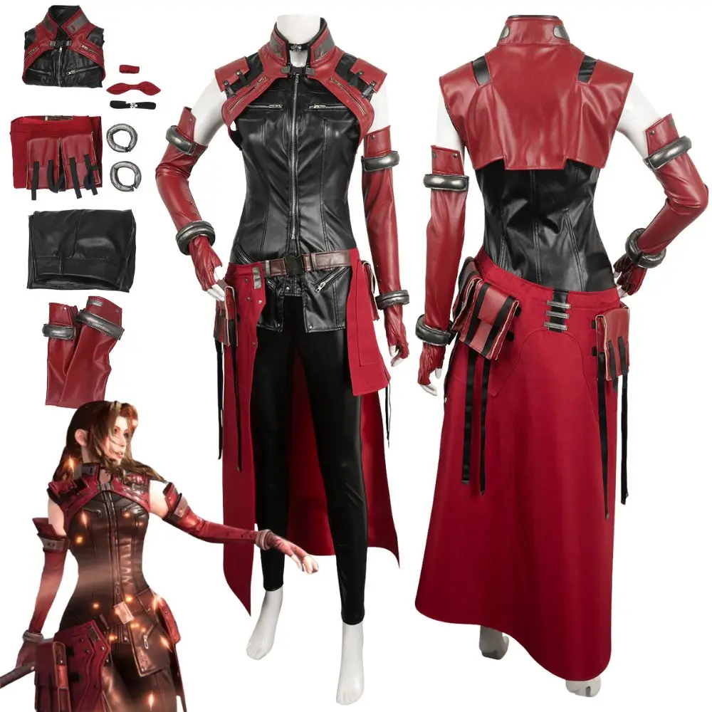 Final Fantasy 7 Aerith Cosplay Ever Crisis Costume Disguise Adult Women Clothes Uniform Leather Outfit Halloween Carnival Suit