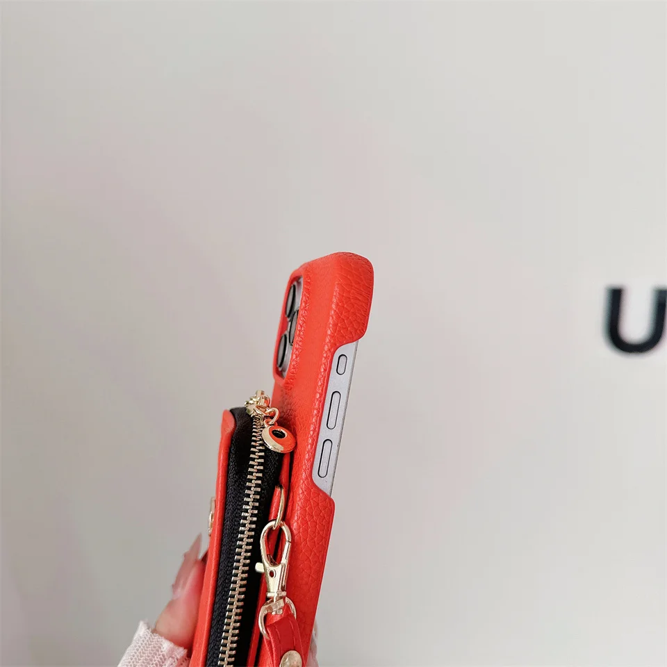 Zipper Crossbody Lanyard Wallet Card Holder Phone Case for iPhone 15 Pro Max 14 Plus 13 12 11 7 8 SE 2022 PU Leather cover