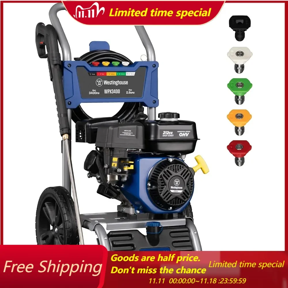 

WPX3400 Gas Pressure Washer, 3400 PSI and 2.6 Max GPM, Onboard Soap Tank, Spray Gun and Wand, 5 Nozzle Set