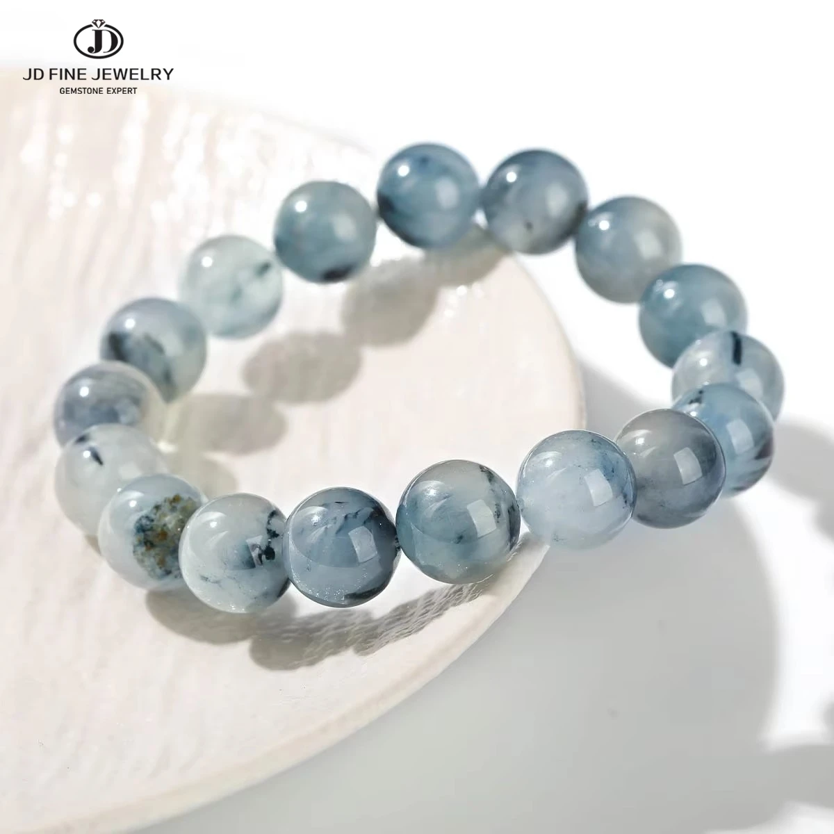 

JD Natural Floating Flower Blue Rutilated Quartz Bracelet Round Stone Spiritual Healing Energy Jewelry Women Hand Jewelry Gifts