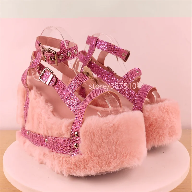 الوردي فاسق النساء الأحذية حزام باك منصة السيدات التمهيد مكتنزة عالية الكعب حذاء بوت بطول الكاحل السيدات كول إسفين امرأة أحذية نسائية للنساء #2