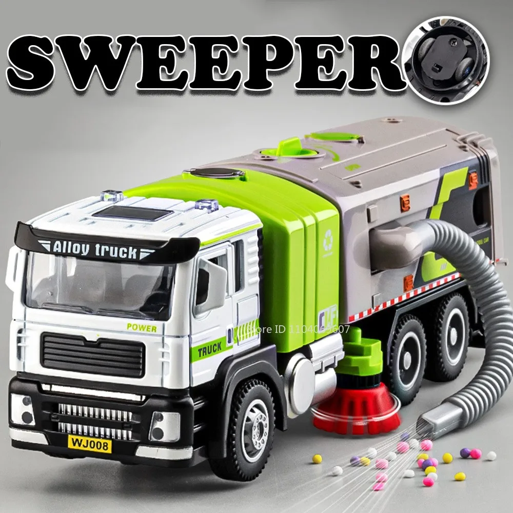 

1:50 сплав, санитарная подметальная машина, модель игрушки, металлический литой под давлением инженерный кран, транспортные средства, звуковой свет, двери, открытые для детей, подарки