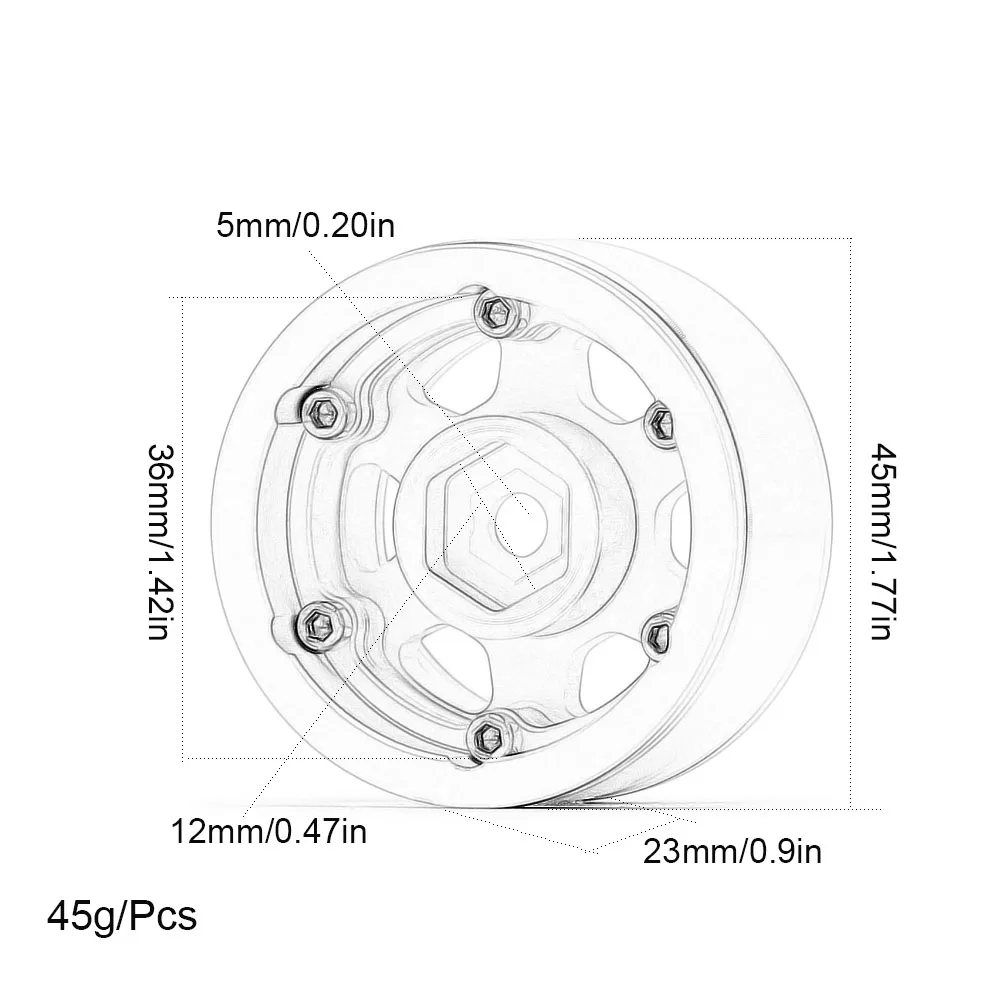 6 Spokes Beadlock Wheels Hub 1.55Inch Alloy Rubber Tires For RC Car 1:10 TF2 Tamiya CC01 LC80 Jimny Axial 90069